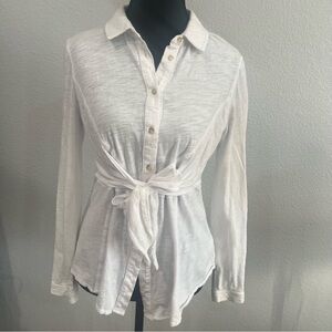 Maeve for Anthropologie White Button-Down Shirt with Tie Size S